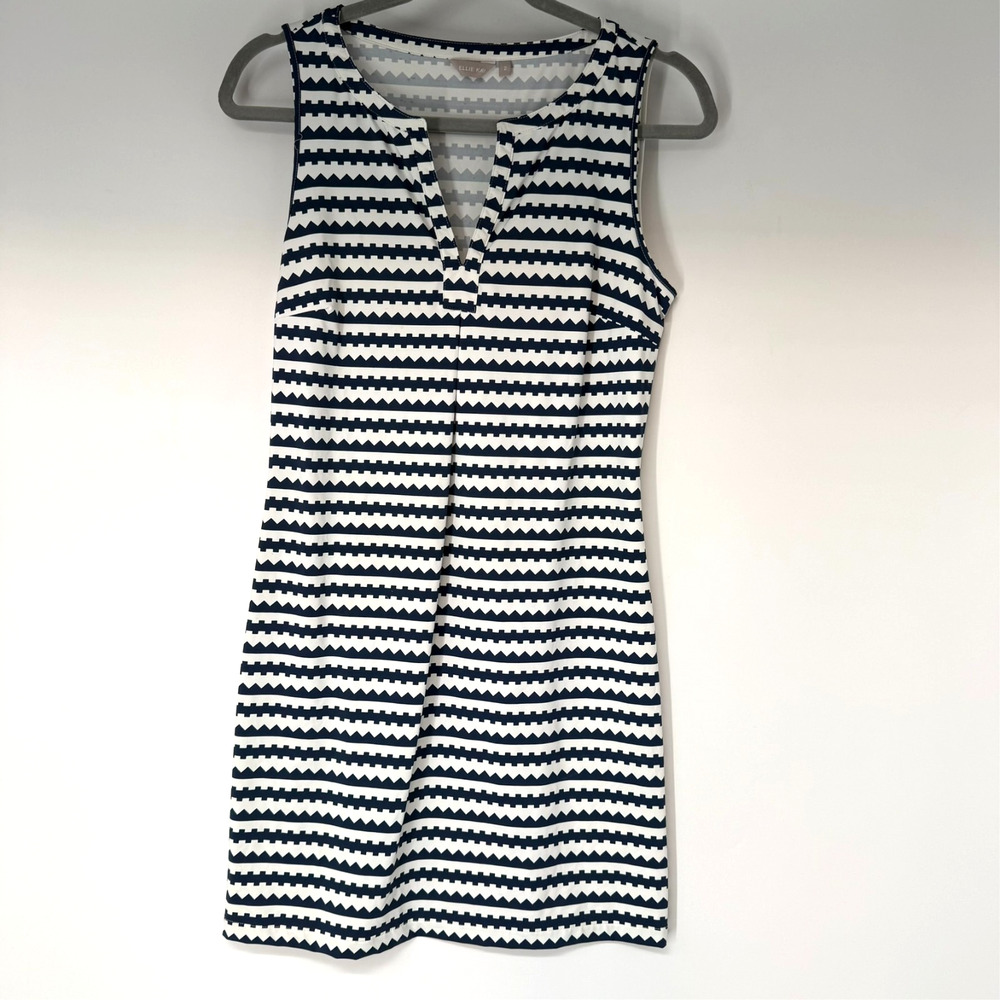 Ellie Kai Shift Dress Womens Size 2 Blue White Stripe Sleeveless Stretch V Neck